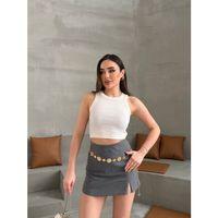 Kadın Halter Yaka Fitilli Esnek Crop Atlet