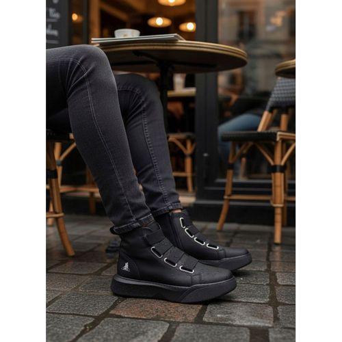 BA0142 Bantlı Erkek Yüksek Taban Siyah Tabanlı Spor Bot