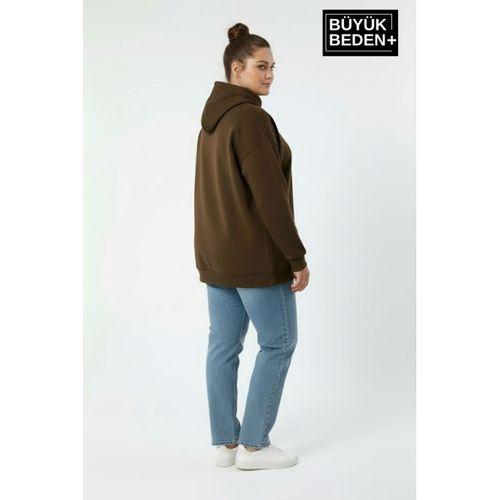 Kadın Büyük Beden Kapşonlu Rahat Kalıp Hoodie – Milano Italia Baskılı Sweatshırt SPR26BSWK967