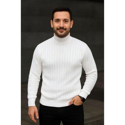 Erkek Fitilli Kazak Tam Boğazlı Balıkçı Yaka Triko 3lü Set Beyaz-Gri-Siyah