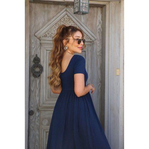 Kadın Kısa Kollu Yuvarlak Yaka önden Yırtmaçlı Cepli Viskon Uzun Elbise