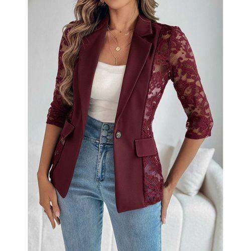 Kadın Uzun Kollu Truvakar Kol önden Düğmeli Cepli Dantelli Atlas Ceket