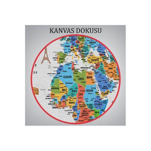 Türkçe Dünya Haritası Son Derece Ayrıntılı Eğitici ve Sembollü Kanvas Duvar Tablosu 3232