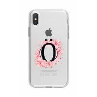 iPhone Xs Max Pembe Çiçek Desen Ö Harfli Şeffaf Kılıf