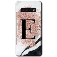 Potkal Hediye Fabrikası Samsung Galaxy S10 Kılıf HD Desen Baskılı Arka Kapak - Pembe Mermer Desenli E Harfi