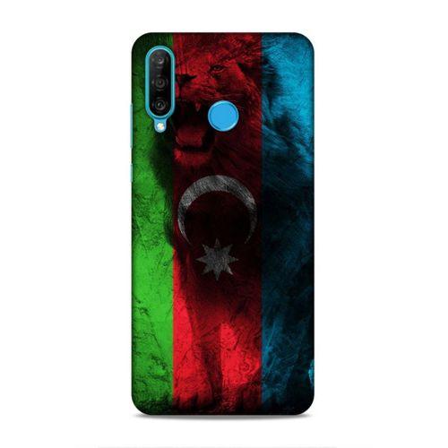 Huawei P30 Lite Uyumlu Kılıf Azarbaijan (35) Fit Design Kılıf Bayrak Aslanlı