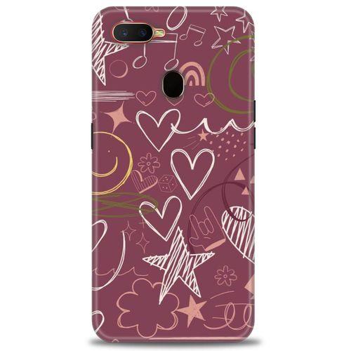 Oppo A5S Kılıf HD Baskılı Kılıf - Notalar ve Kalpler Bordo + Tam Ekran Koruyucu