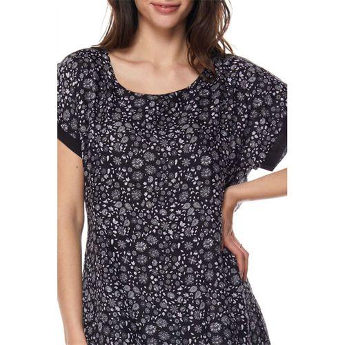 Siyah Çiçek Desenli Vual Midi Elbise-6098