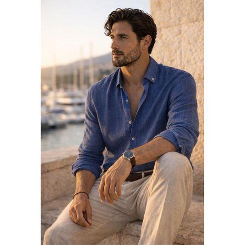 Bien Pamuk Keten Erkek Gömlek - Lacivert