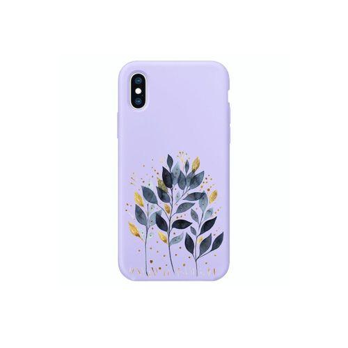 iPhone Xs Max Mavi Yaprak Desenli Lila Lansman Kılıf