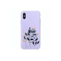 iPhone Xs Max Mavi Yaprak Desenli Lila Lansman Kılıf