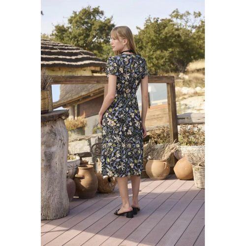 %100 Viskon Desenli Önden Düğmeli Elbise