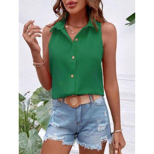 Kadın Sıfır Kol Pamela Kumaş Gömlek