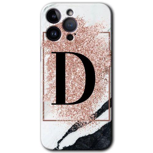 Potkal Hediye Fabrikası iPhone 14 Pro HD Baskılı Kılıf + 9D Tam Ekran Koruyucu - Pembe Mermer Desenli D Harfi