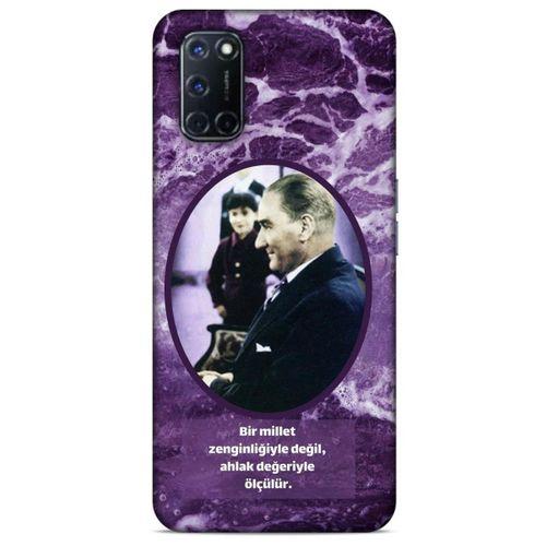Oppo A92 Kılıf Atatürk (10) Full Koruma Kılıfı Mor