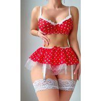 Kırmızı Puantiye Etekli Kadın Fantazi Seksi Kostüm 2082