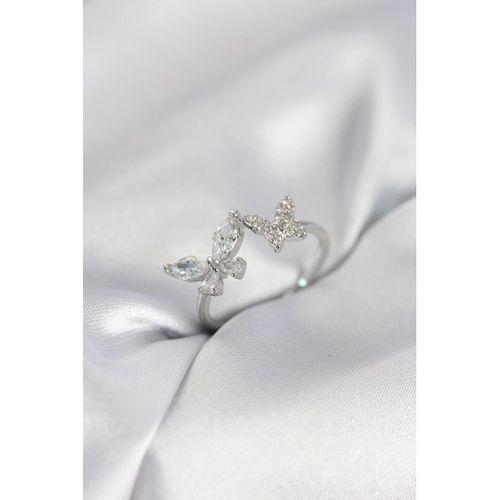 Kelebek Model Zirkon Taşlı Gümüş Renk Kadın Yüzük