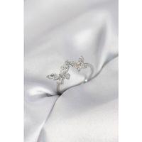 Kelebek Model Zirkon Taşlı Gümüş Renk Kadın Yüzük