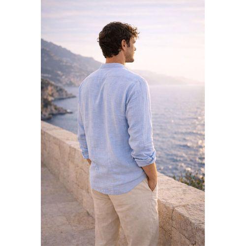 Nefes Alabilir Yarım Oversize Müslin Kumaş Uzun Kol Yakalı Erkek Gömlek - Buz Mavi