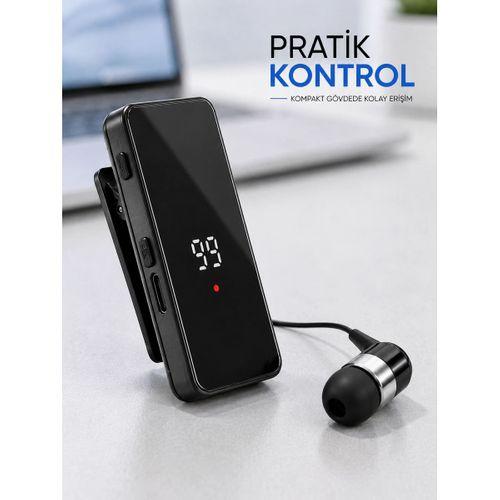 Klipsli Tek Kulaklıklı Kablosuz Bluetooth Kulaklık Dijital Ekranlı Taşınabilir Model