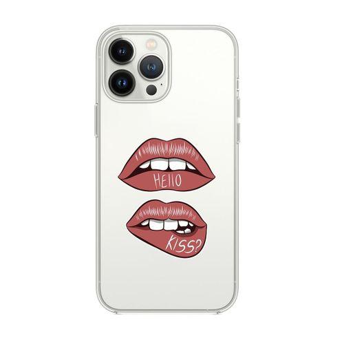 iPhone 14 Pro Max Uyumlu Hello Kiss Desenli Şeffaf Silikonlu Telefon Kılıfı