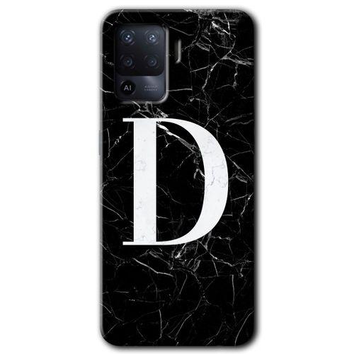 Oppo Reno 5 Lite Kılıf HD Desen Baskılı Arka Kapak - Siyah Mermer Desenli D Harfi