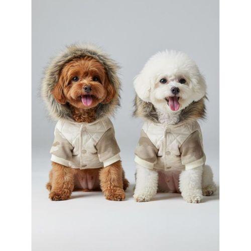 Creamy Camo Kamuflaj Desenli Krem Rengi Köpek Montu Kışlık Ceket