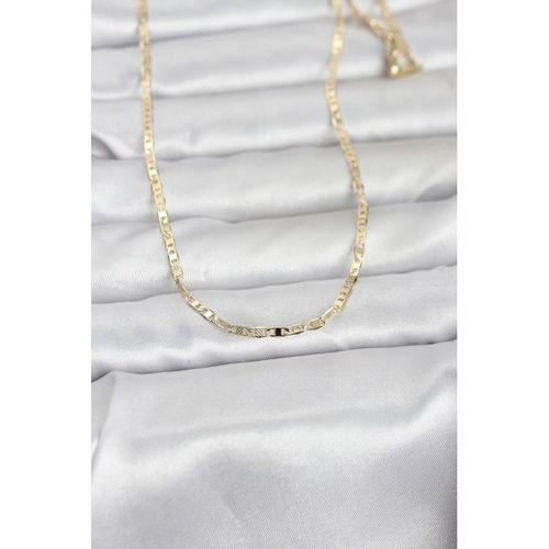 CM 14K Gold Renk Lazerli Yassı Model Zincirli 60 cm Kadın Kolye