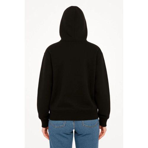 Oversize Kapüşonlu Sweatshirt  Hoodie 3 İplik Şardonlu Pamuklu Kumaş, Önü Baskılı, Fermuarlı Rahat Kalıp, Kışlık Ve Sokak Stili Sweat - Siyah