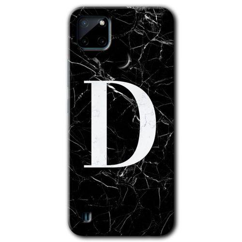 Realme C21 Kılıf HD Desen Baskılı Arka Kapak - Siyah Mermer Desenli D Harfi