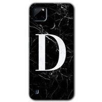 Realme C21 Kılıf HD Desen Baskılı Arka Kapak - Siyah Mermer Desenli D Harfi