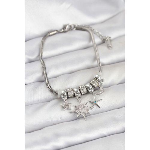 Pirinç Gümüş Renk Güneş Tema Charmlı Kadın Bileklik