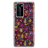Huawei P40 Pro Kılıf Parti Malzemeleri Doodle Arka Kapak Koruma Desenli Full Koruyucu