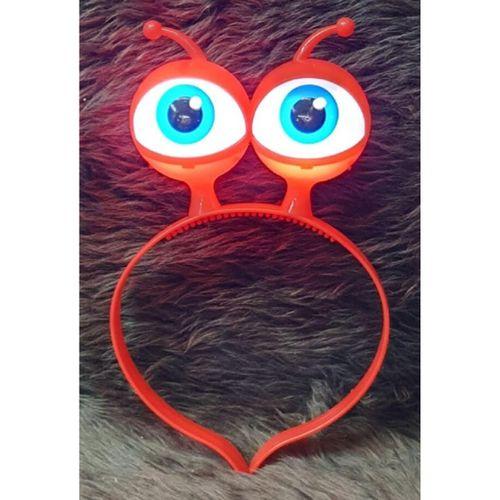 Led Işıklı Pilli 3 Farklı Modda Yanan Uzaylı Göz Parti Tacı Kırmızı Renk 18x12 cm