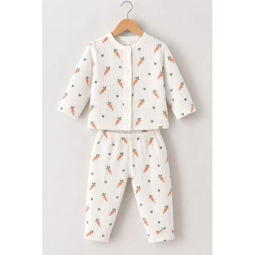 3-12 Ay Havuç Baskılı Çıtçıtlı Penye Bebek Pijama Takımı