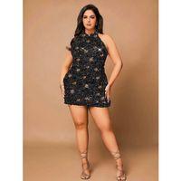 Özel Tasarım Büyük Beden Gold Payetli Parlak Işıltılı Siyah Mini Club Elbisesi