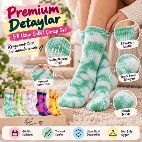 Unisex Batik Desenli Çorap 10'lu Set Renkli Pamuklu Uzun Soket Dikişsiz Nefes Alan Günlük Spor Çorabı