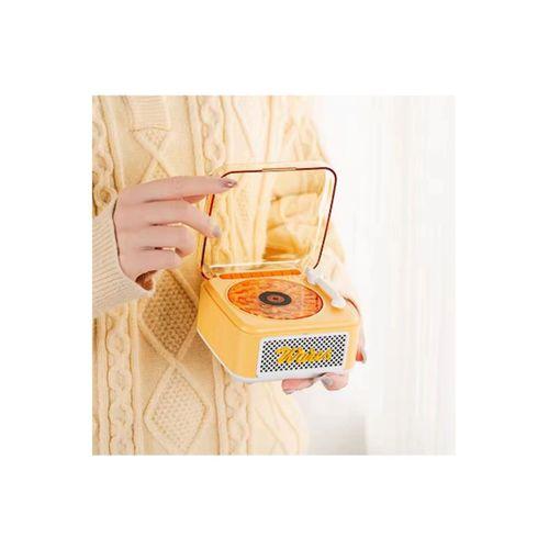 Nostalji Mini Plak Görünümlü Radyolu Bluetooth Hoparlör 3d Ses Dalgası Retro Müzik Plak Sarı