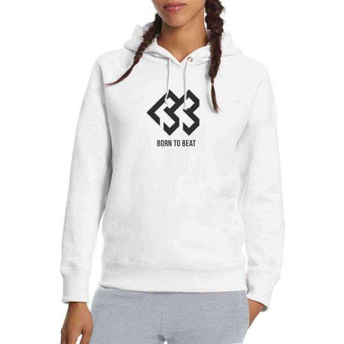 Born To Beat Baskılı Beyaz Kadın Kapşonlu Sweatshirt