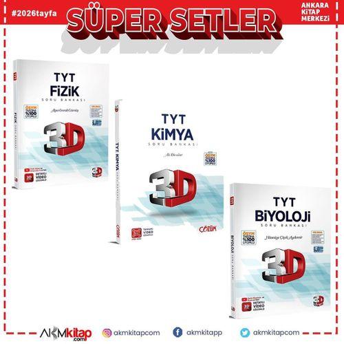 3D TYT Fizik Kimya ve Biyoloji Soru Bankası Seti 3 Kitap