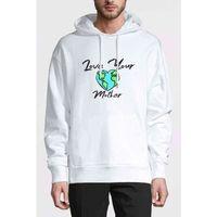 Mother Earth Love Your Mother Baskılı Beyaz Erkek Kapşonlu Sweatshirt