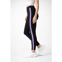 Likralı Yan Lila Şeritli Detaylı Tayt - Siyah