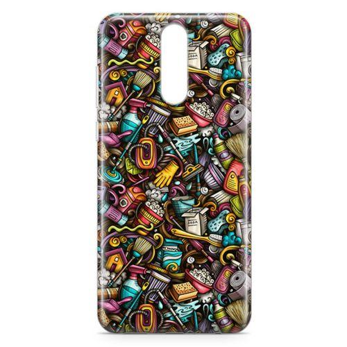 Huawei Mate 10 Lite Kılıf Temizlik Malzemeleri Doodle Arka Kapak Koruma Desenli Full Koruyucu
