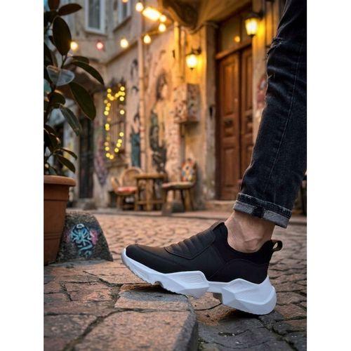 BA0402 Bağcıksız Rahat Yüksek Taban Siyah Erkek Spor Yarım Bilek Bot