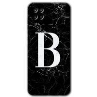 Samsung Galaxy M12 Kılıf Baskılı Kapak - Siyah Mermer Desenli B Harfi +Tam Kaplayan Mat Seramik