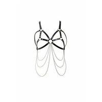 Siyah Göğüs Harness Zincir Detaylı Deri Vücut Aksesuarı - Brf1175