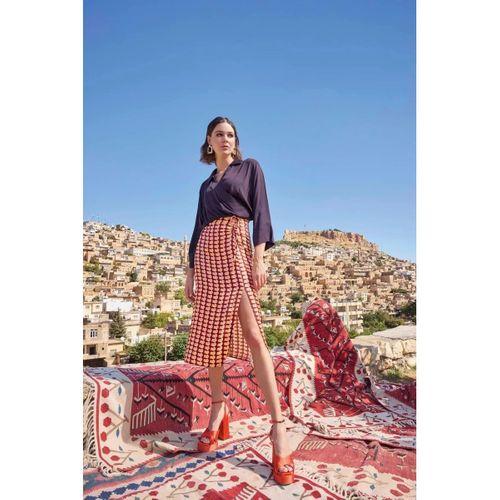 Etnik Desenli Saten Etek Takımı