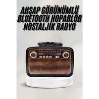 Bluetooth Hoparlör Ahşap Renk Vintage Işıklı Nostaljik Radyo Fm Ahşap Görünümlü