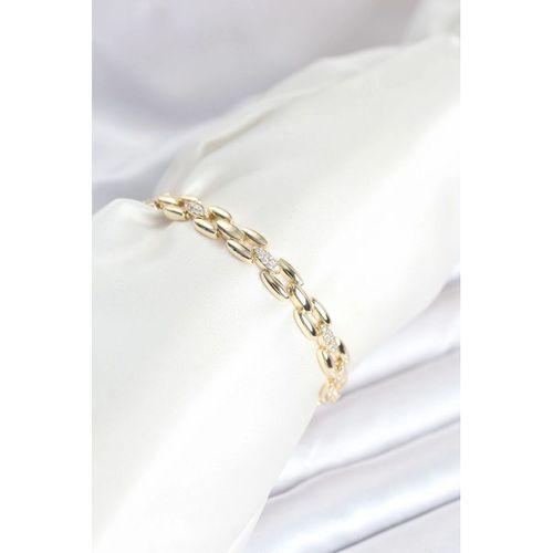 Pirinç Gold Renk Zincir Model Zirkon Taşlı Kadın Bileklik