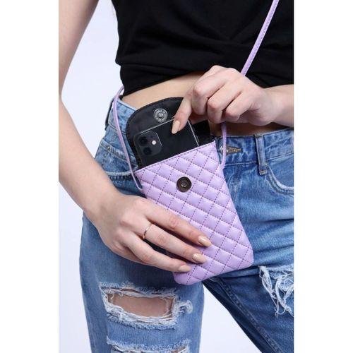 madamlina Kadın Lila Kapitone Kumaş Askılı Cep Telefon Ve Kartlık Omuz Çantası